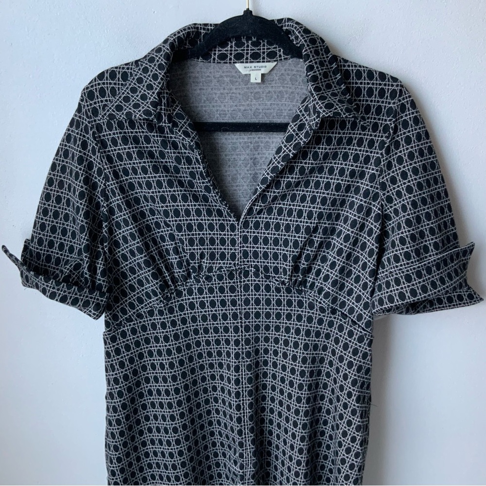 Max Studio Patterned Collared Midi Dress Black Wh… - image 4